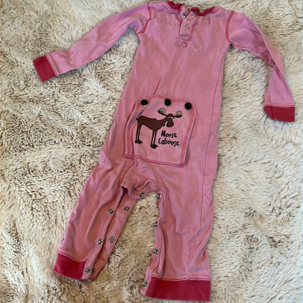 Flap Jack Baby Girls Moose Caboose Whistler Canada Snap Pajamas Pink Used 18mo